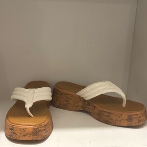 Charlotte Russe White Platform Flip Flop Sandals with Cork-Look Sole